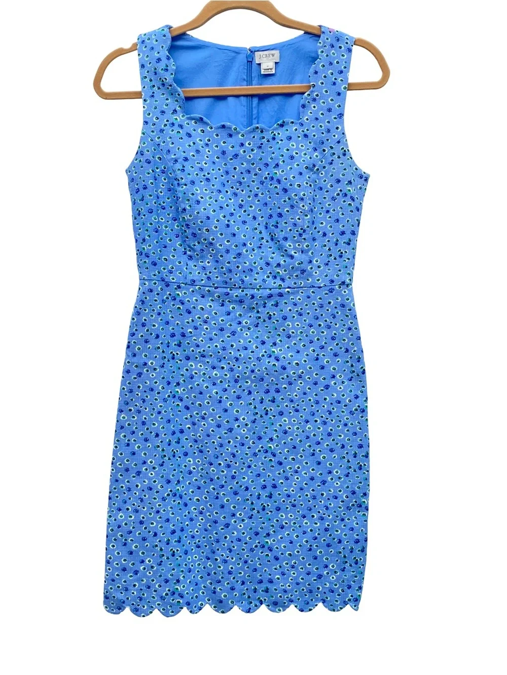 J. Crew blue floral basketweave scallop edge cotton sleeveless dress size 0